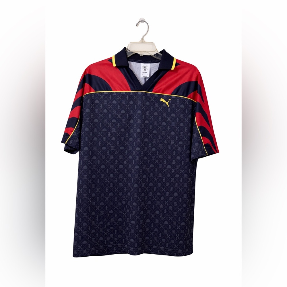 Puma RE:FIBRE Soccer Jersey Men’s Medium Navy Red Yellow Athletic Shirt